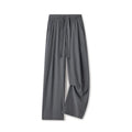 Men's quick-drying loose straight wide-leg casual trousers in solid colour, polyester blend, drawstring mid waist
