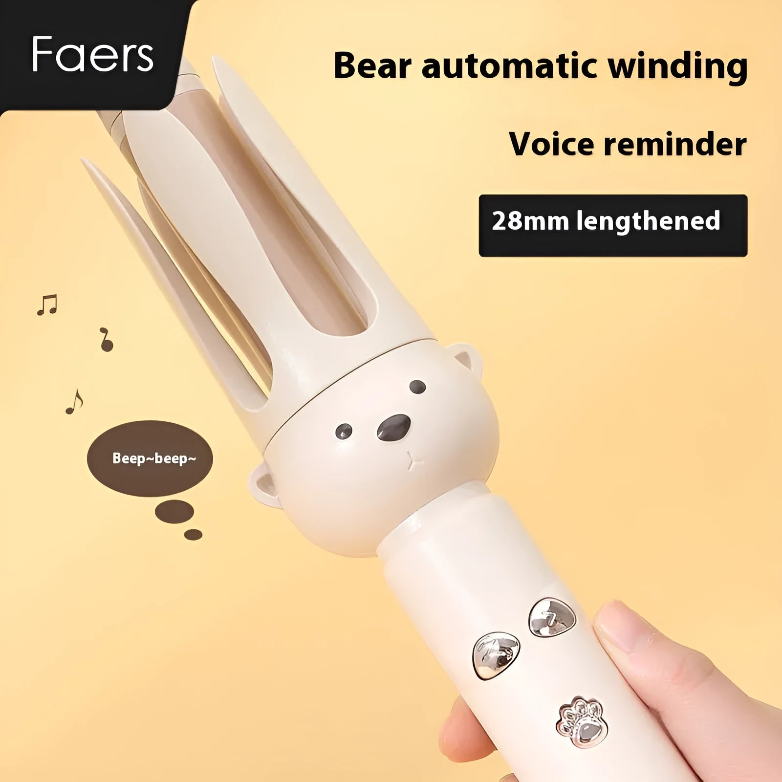 Beige anion automatic hair curler with hair stick on a white background