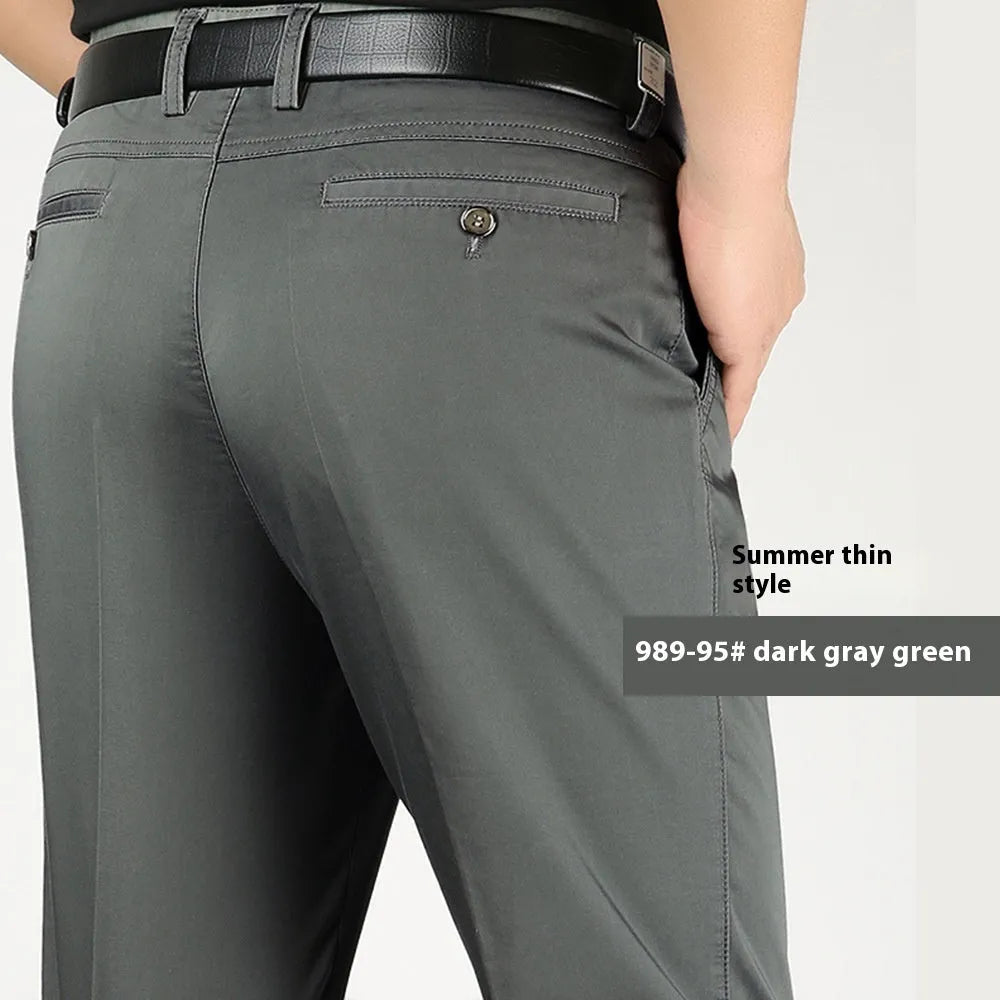 Men's casual elastic cotton high waisted loose trousers in creamy white, shown flat front view