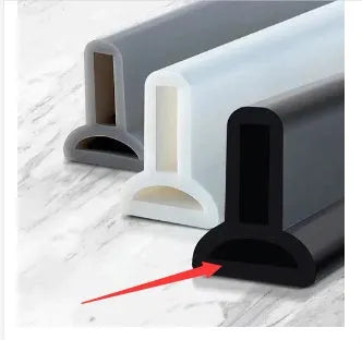 Flexible black TPE silicone water blocking strip for bathroom shower floor.