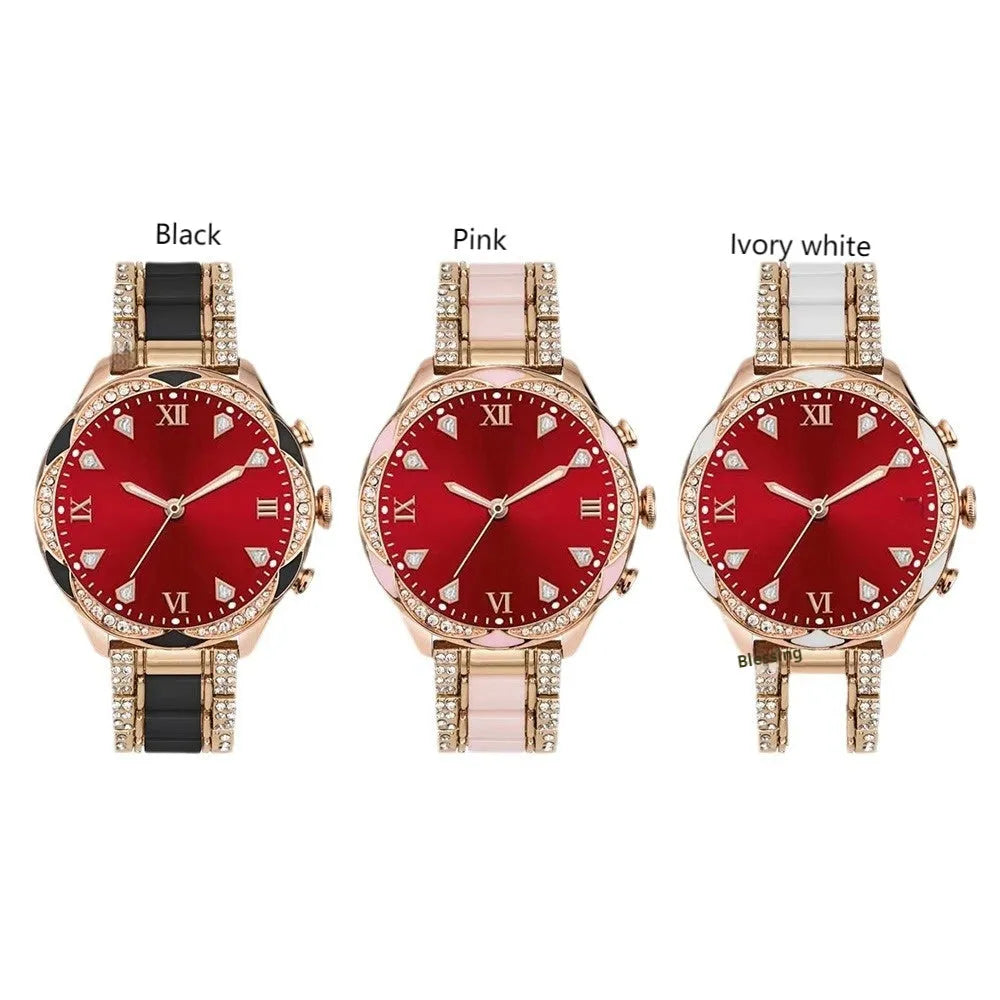 Ladies smartwatch with heart rate and blood pressure monitor, black colour, with four interchangeable watchband options