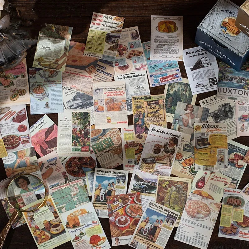 Box of 320 retro-style material stickers measuring 4cm by 6cm each on gummed paper.
