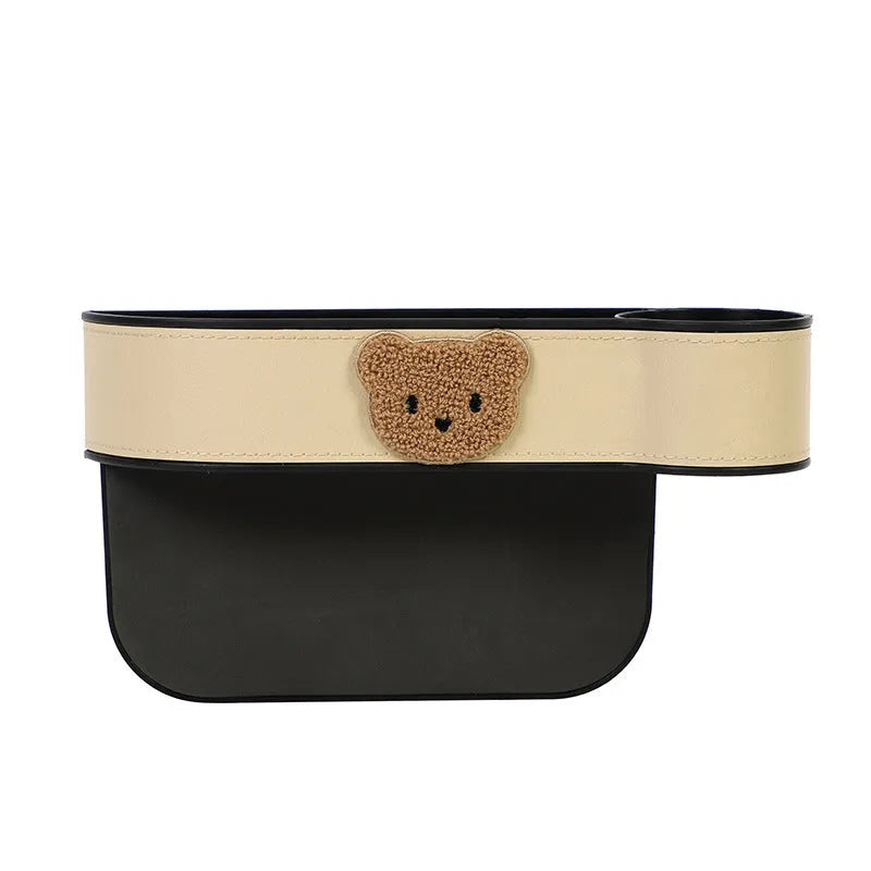 Leather car seat gap storage box with cartoon bear design for organising small items