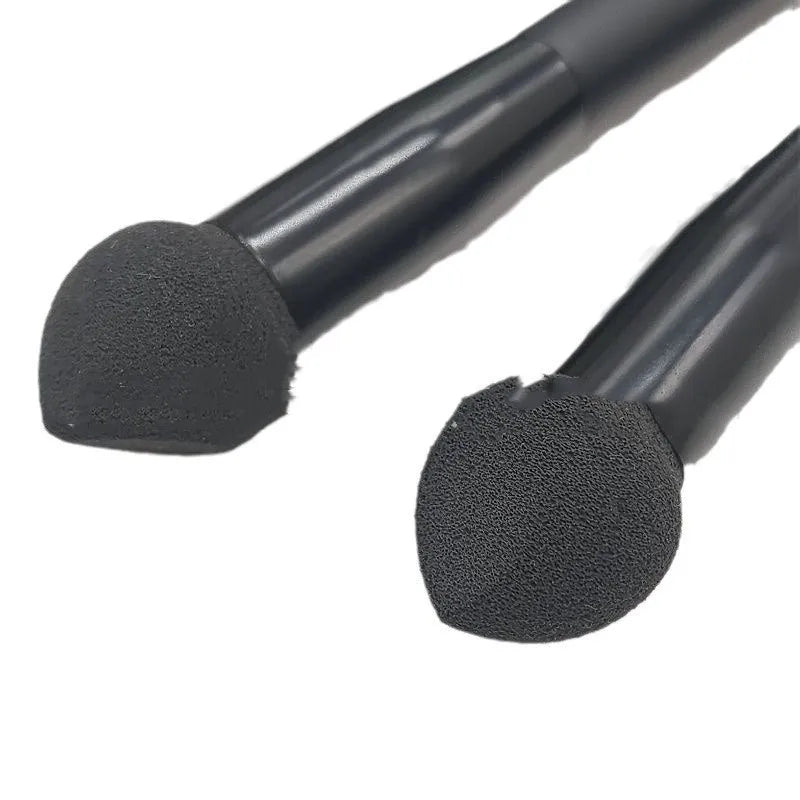 Black wooden handle dual-ended concealer brush with sponge stick tip for dark circles
