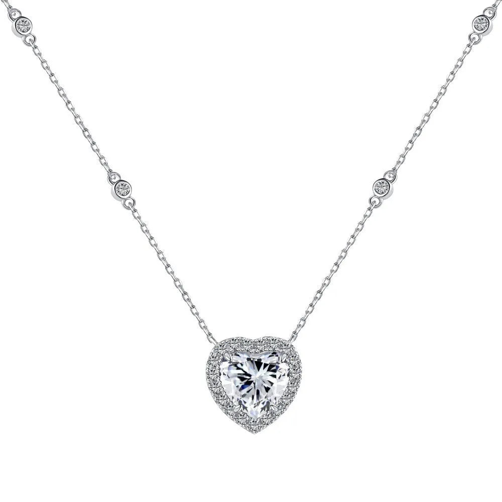 925 silver peach heart zircon necklace with clavicle chain, pink finish, love heart pendant
