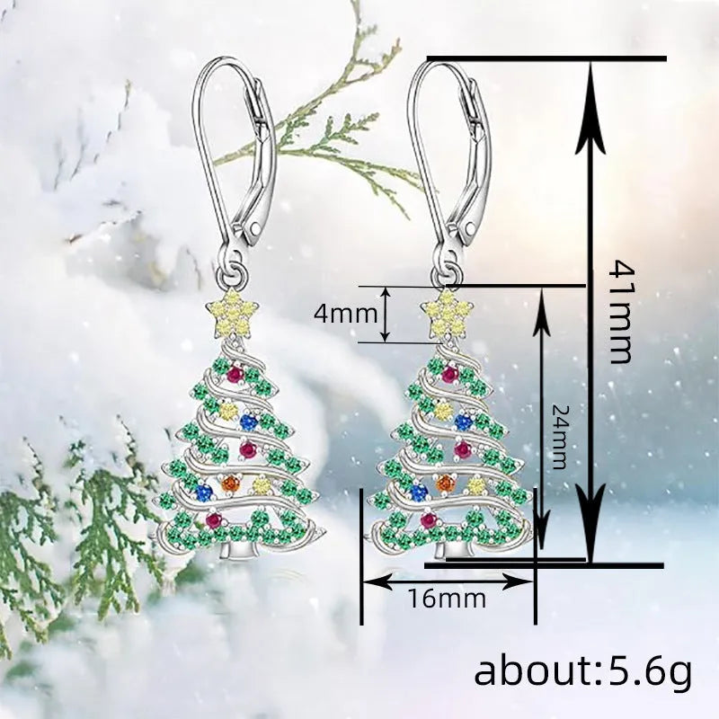 Women's copper Christmas tree earrings with white gold plating and star shape elements
