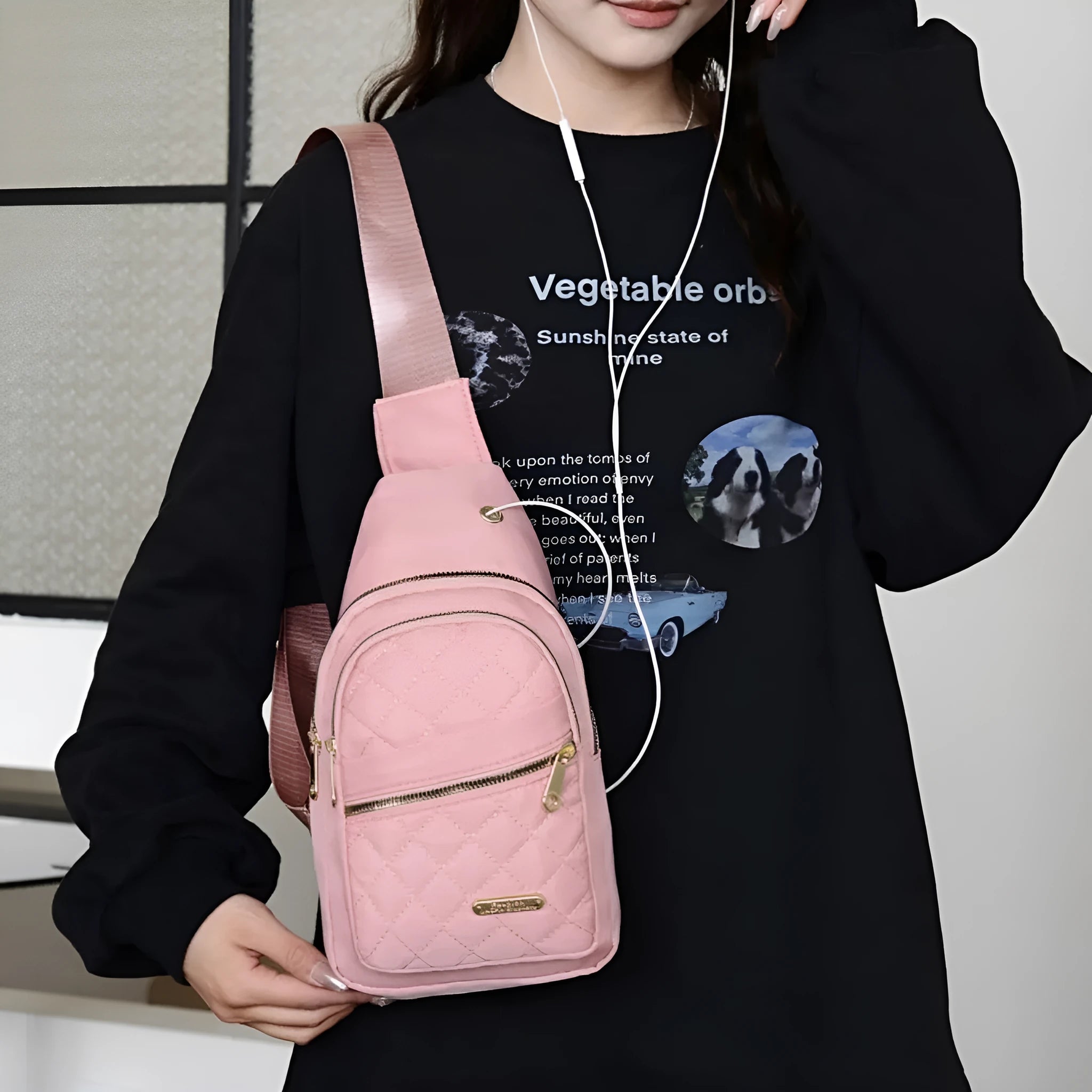 Oxford cloth crossbody sports chest bag with plaid pattern in multiple colour options