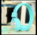 Wired head-mounted sports earphones with microphone in six colour options showing headband and 3.5mm plug