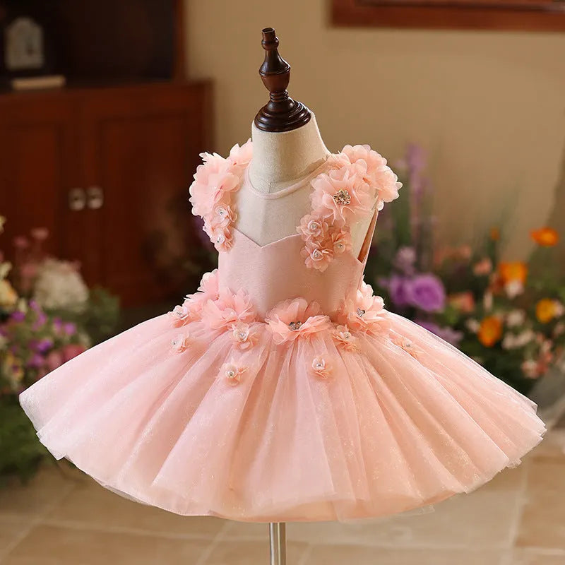 Pink polyester flower girl princess dress suitable for heights 80cm to 150cm