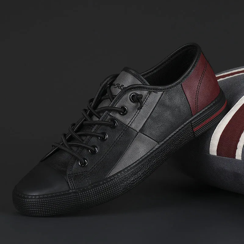 Men's colour matching leather shoes with rubber sole and elastic band closure