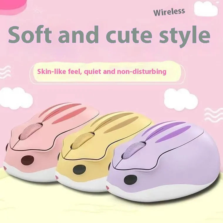 Hamster wireless Bluetooth mute mouse in yellow, pink and grey colour options showing compact design