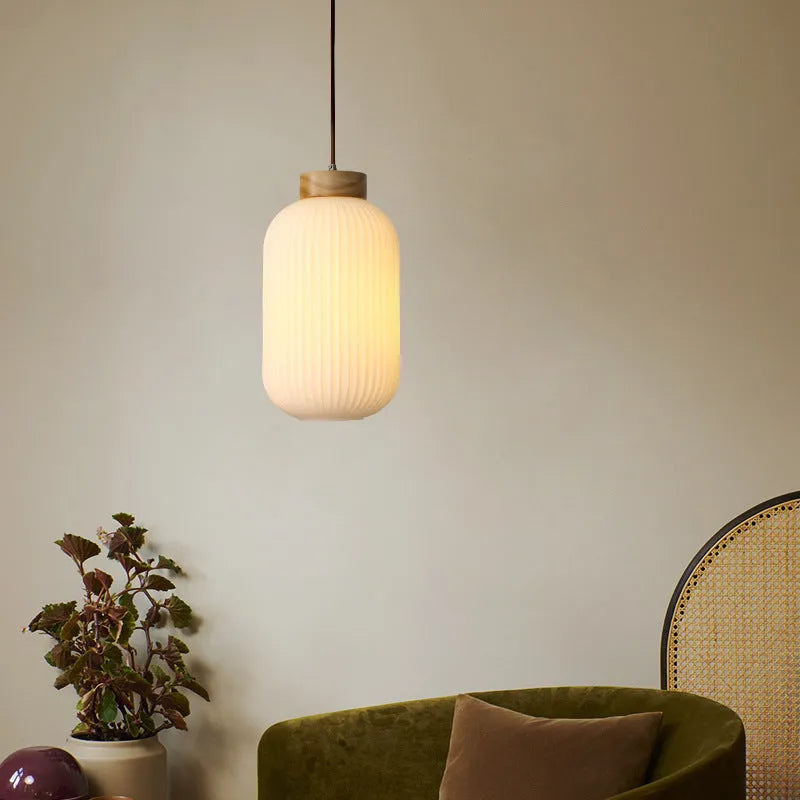 Nordic style wooden pendant ceiling light with retro design in bedroom setting
