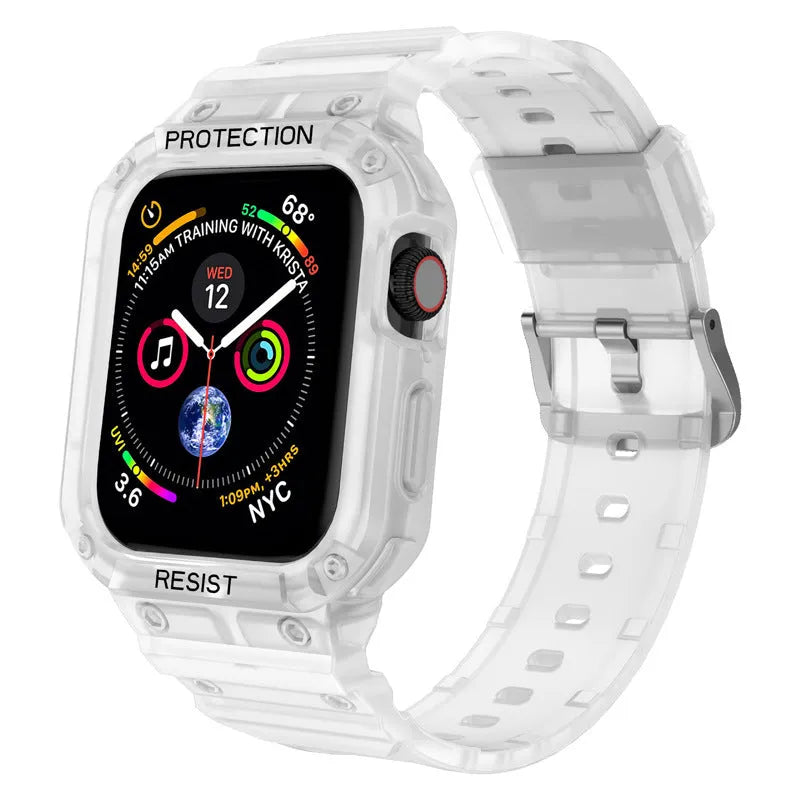 Soft TPU sport-style strap for Apple Watch Series 8 in multiple colour options on a white background.