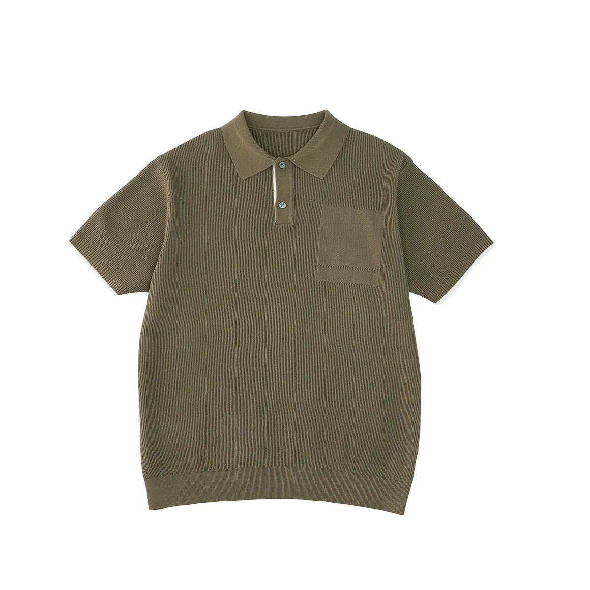 Men's summer business casual sweater with contrast lapels, short sleeves, solid colour, polyester blend, available in black.