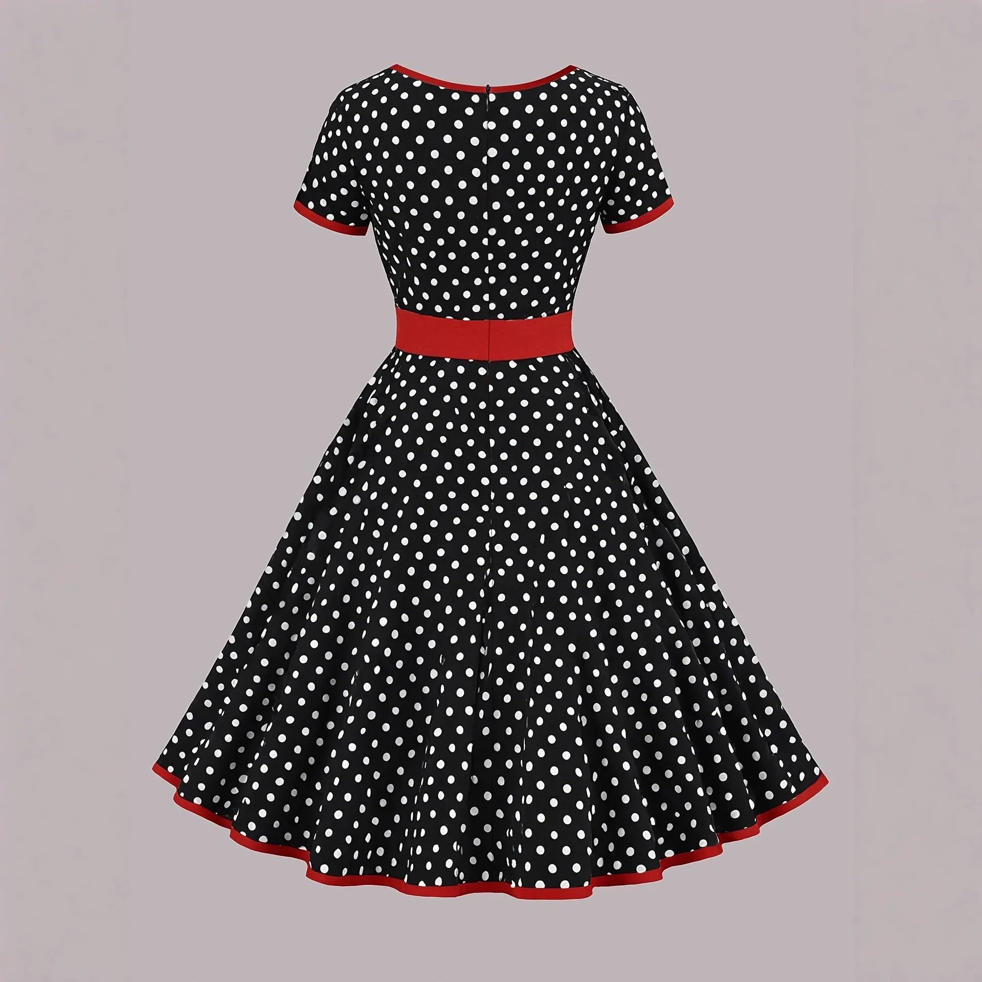 Women's multicolour polka dot dress with square collar and front zipper