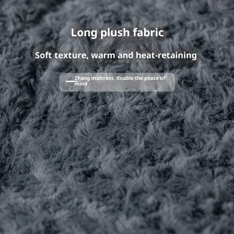 Embossed velvet thick square pet mat for dogs in dark gray on a floor with a dog resting on it