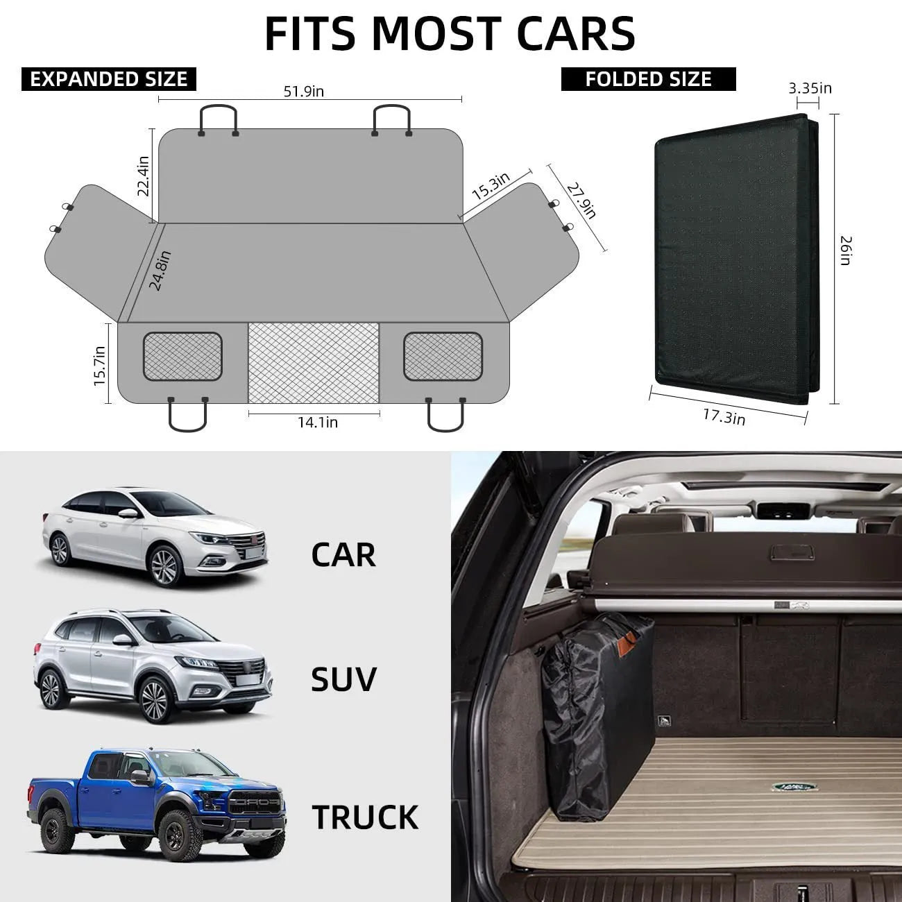 Black load-bearing waterproof lengthened car pet mat for dogs, 132x160 cm, polyester vehicle rear seat protector