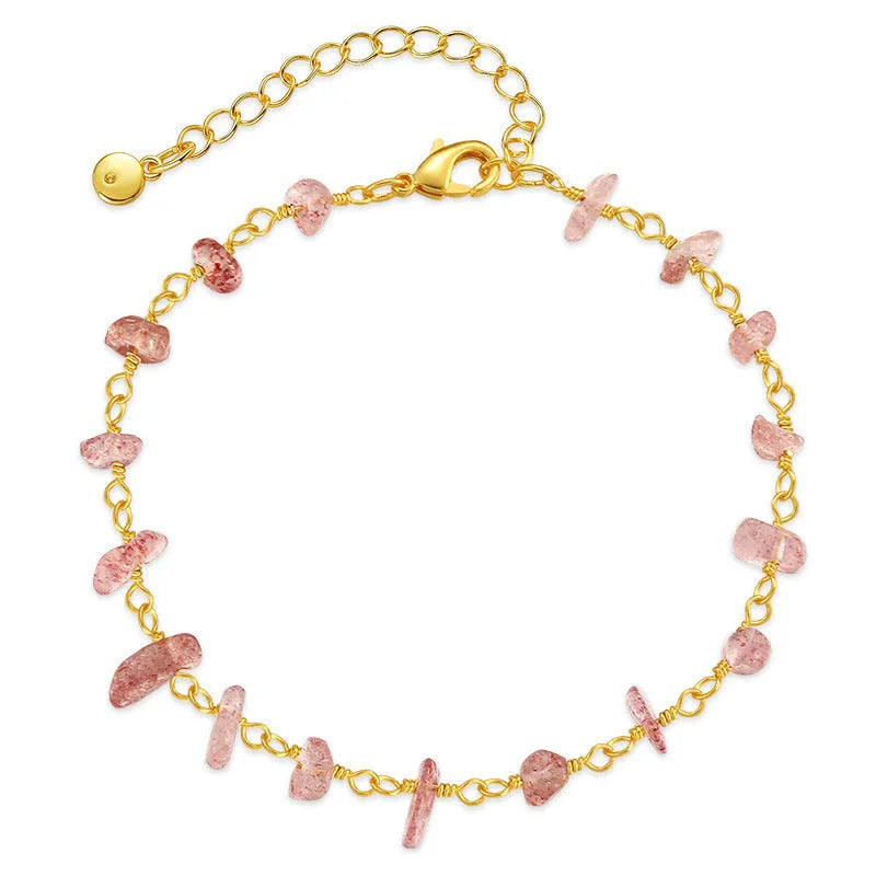 Geometric women's bracelet with irregular turquoise stones and crystal details on 18K copper
