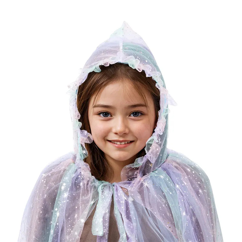Aisha glowing cloak women's nylon lace dress 75cm free size in white light, colour light, or no light style
