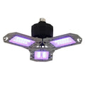 Folding LED garage light with white and purple modes, E27/E26/B22 base, silver grey