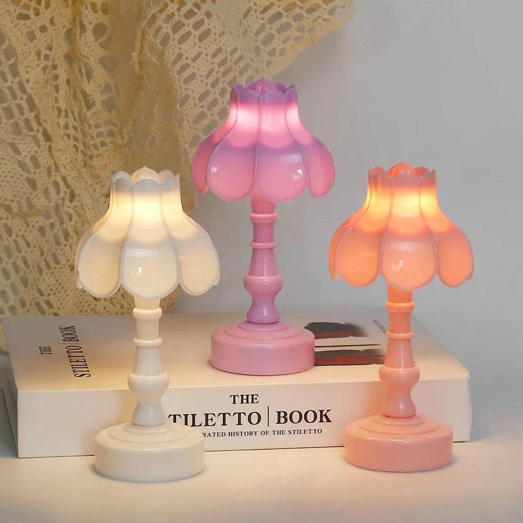 Retro pagoda dormitory decoration night lamp with geometric stereo design in light purple colour