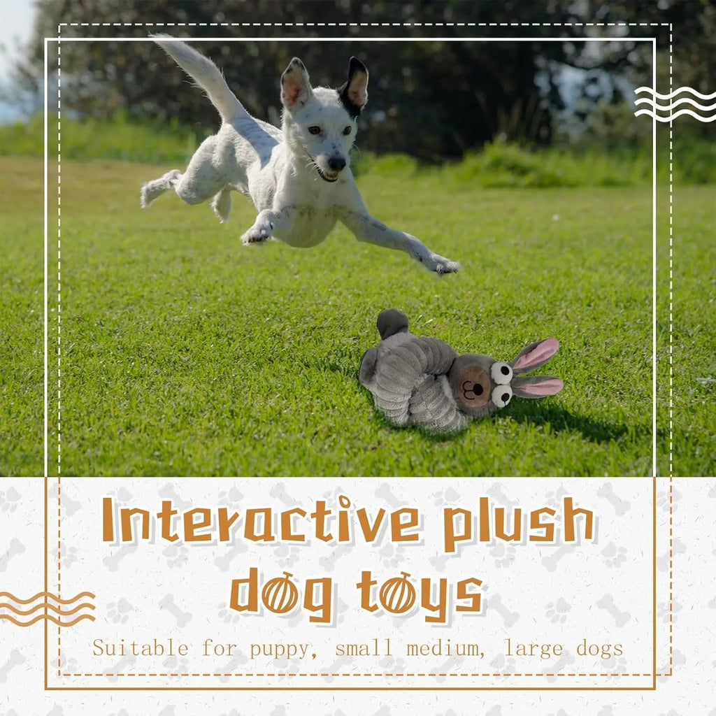 Plush squeaky dog toy with crinkle elements in brown colour for small medium large dogs