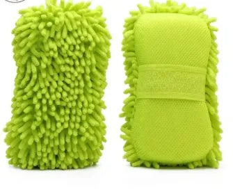 Silver green microfiber chenille car wash sponge for cleaning vehicle interiors and exteriors