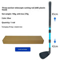 Golf three-section telescopic cutting rod with black grip and black rod head extended to 85cm