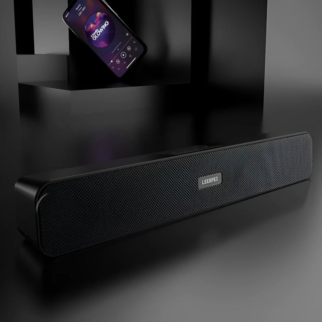 Double desktop Bluetooth speaker in black with high power, EXTRA BASS, and heater function for computer use