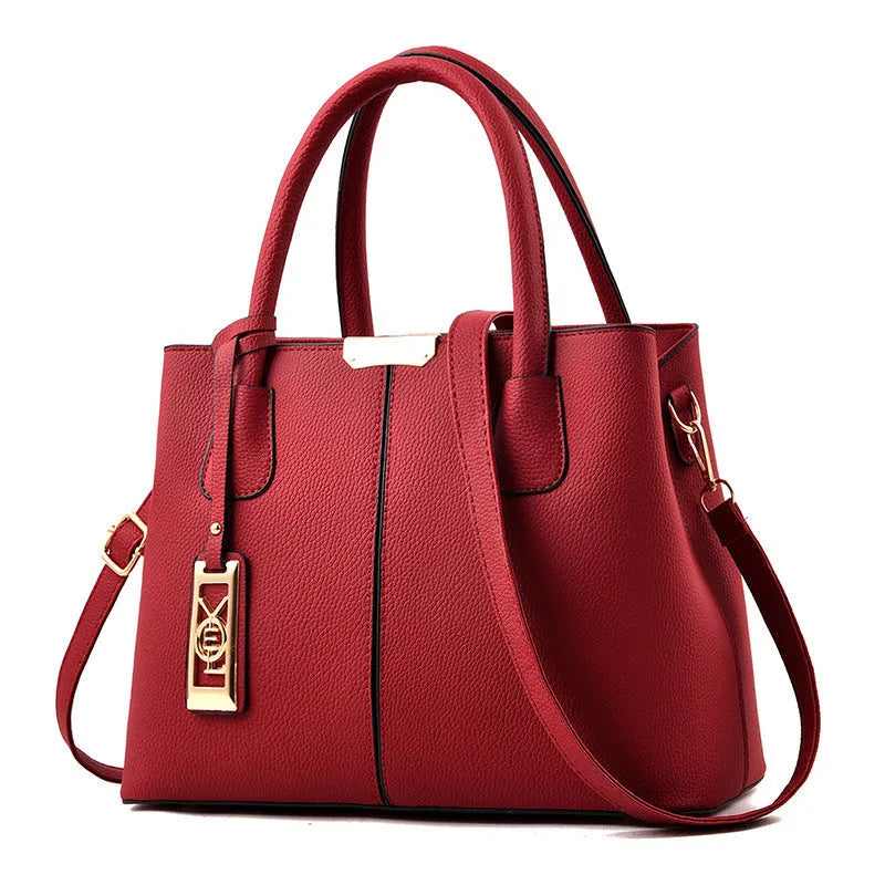 Women's large capacity PU shoulder bag in horizontal square design with leather strap