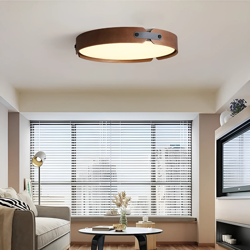 Japanese style wooden ceiling lamp with PMMA shade in warm light finish