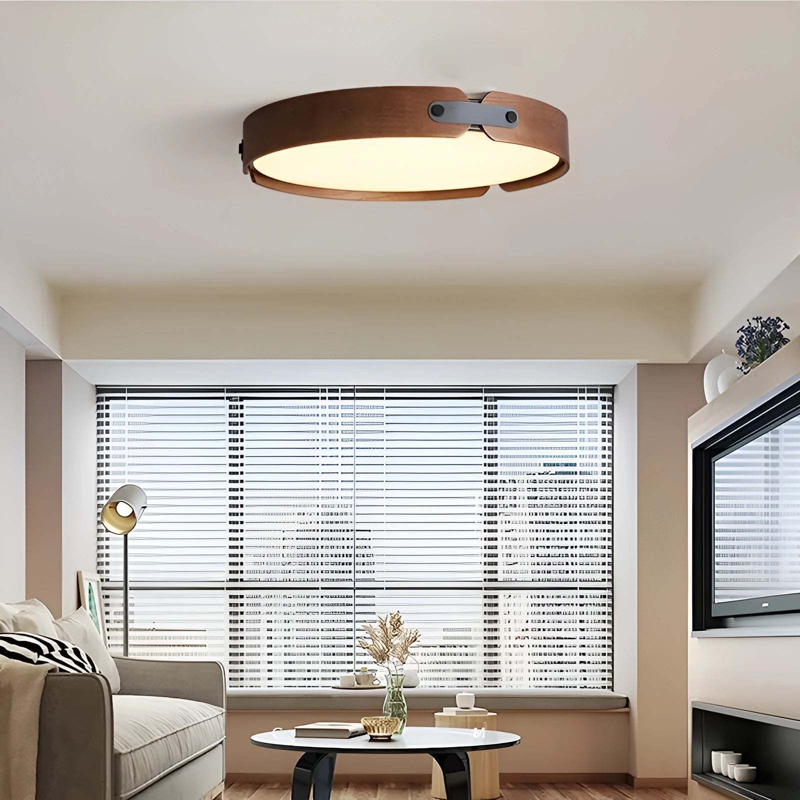 Japanese style wooden ceiling lamp with PMMA shade in warm light finish