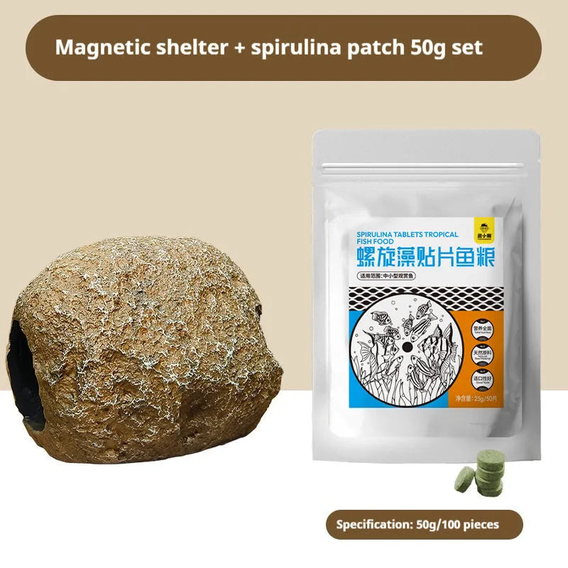 Magnetic aquarium shelter ornament for shrimp breeding and fry hiding on glass tank wall