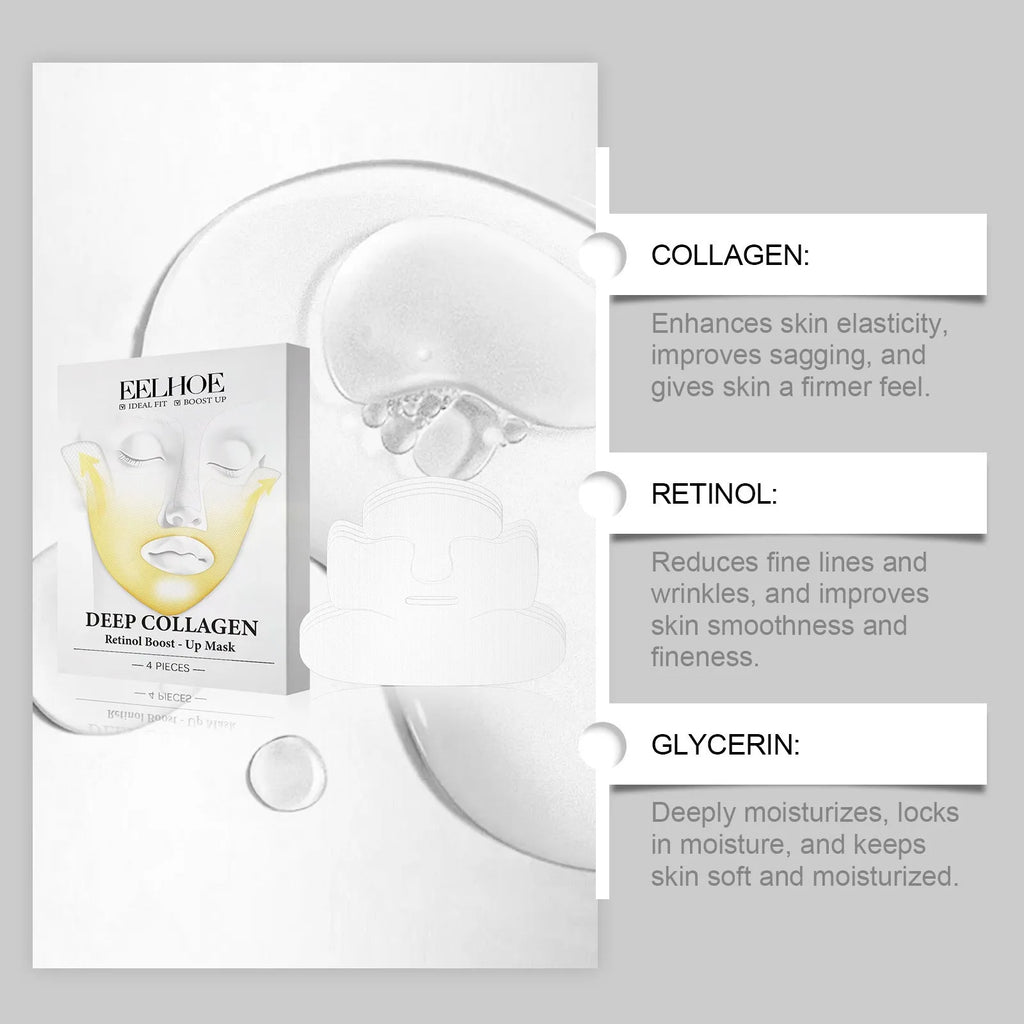Collagen tightening facial mask sheet 4 pack 23.5 x 16.8 cm for soft delicate skin