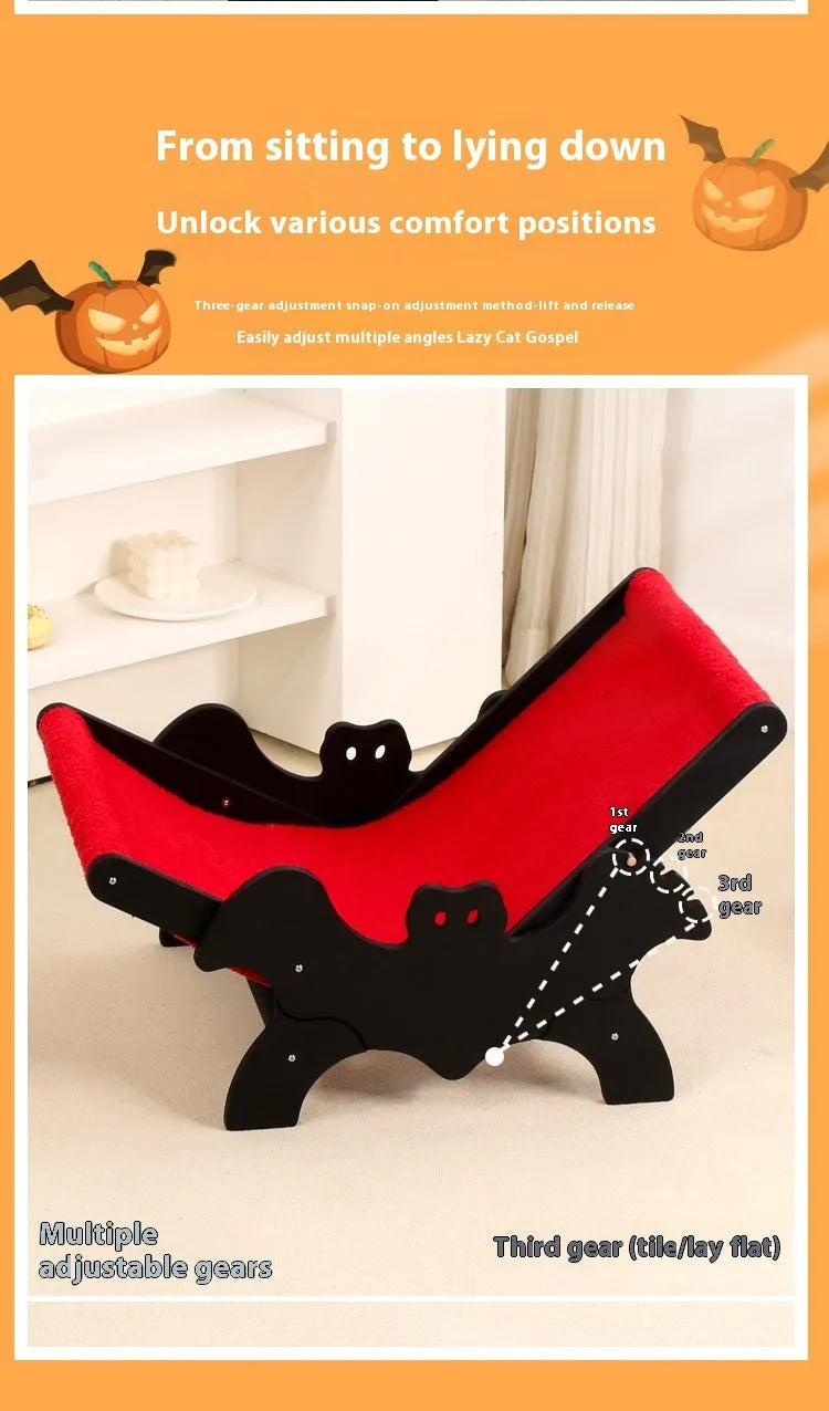 Black and red Halloween bat themed wooden cat recliner bed