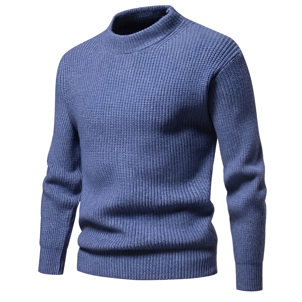 Men's slim fit knitted solid colour sweater in dark grey, blue or light brown, sizes M to XXXL
