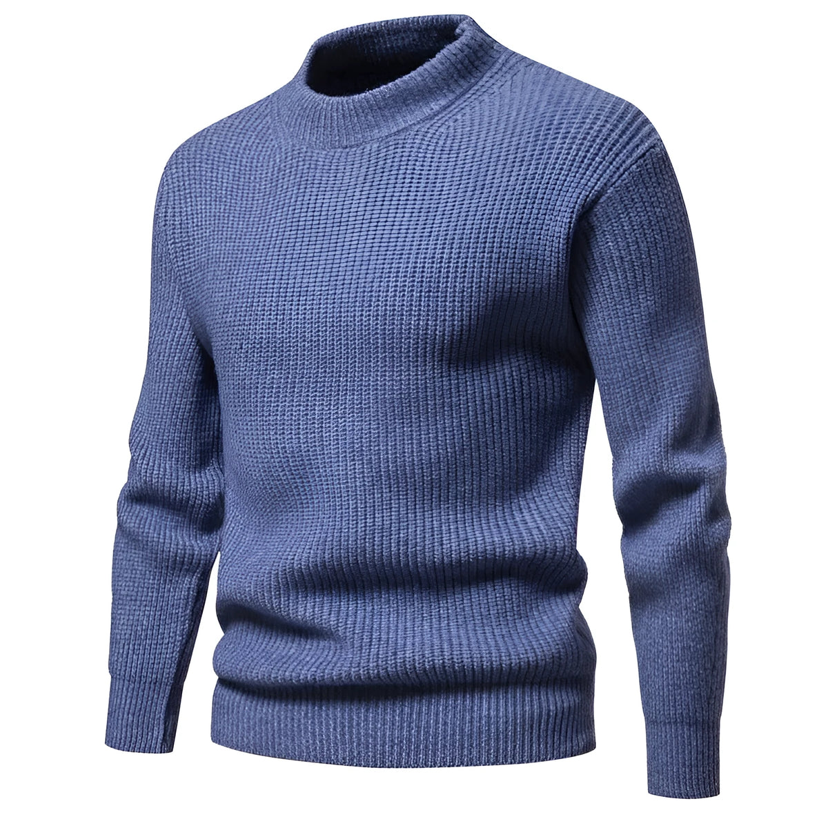 Men's slim fit knitted solid colour sweater in dark grey, blue or light brown, sizes M to XXXL