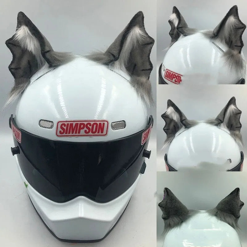 ABS plastic helmet decoration set featuring cat ears and tail for motorcycle helmets 62cm circumference