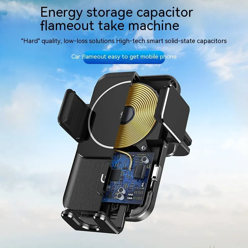 Black car wireless charger mobile phone holder with 15W fast charging capability