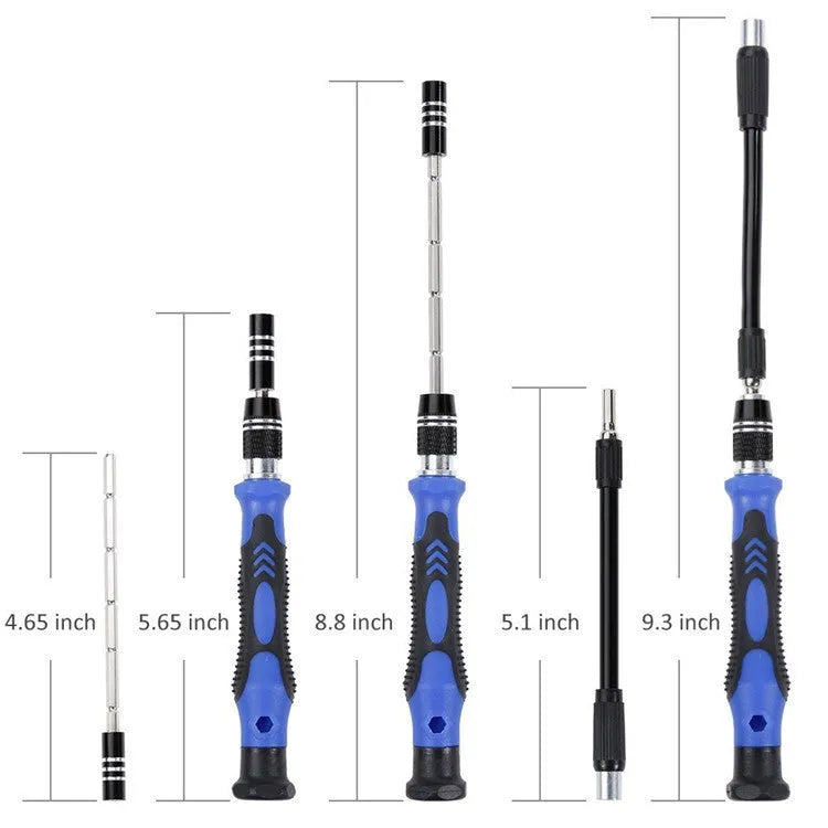 80 in 1 screwdriver set with 65 chrome vanadium steel bits, magnetised handle, extensions, tweezers, and prying tools
