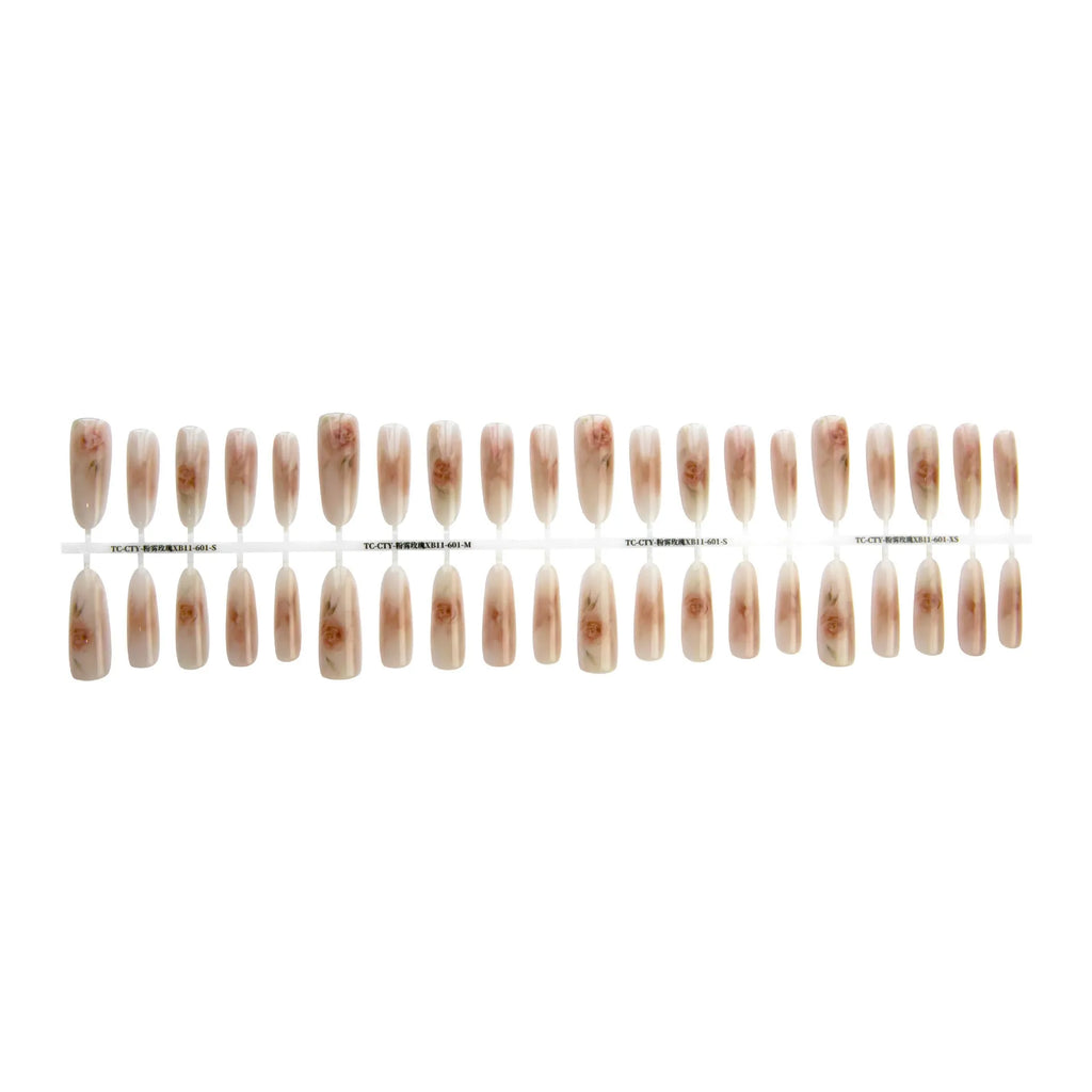 Pink mist rose ancient style rose flower nail stickers, prolate ellipse, ultra-thin seamless, 40pcs set for ladies nail art