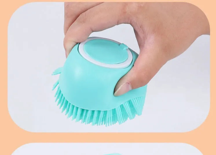 Blue silicone dog bath and massage brush for pet grooming