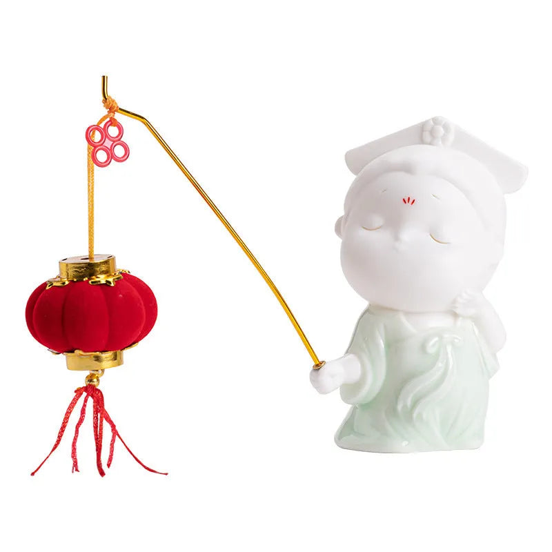 Ceramic cute style female court attendant figurine incense burner decoration