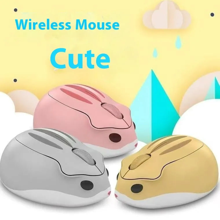 Hamster wireless Bluetooth mute mouse in yellow, pink and grey colour options showing compact design