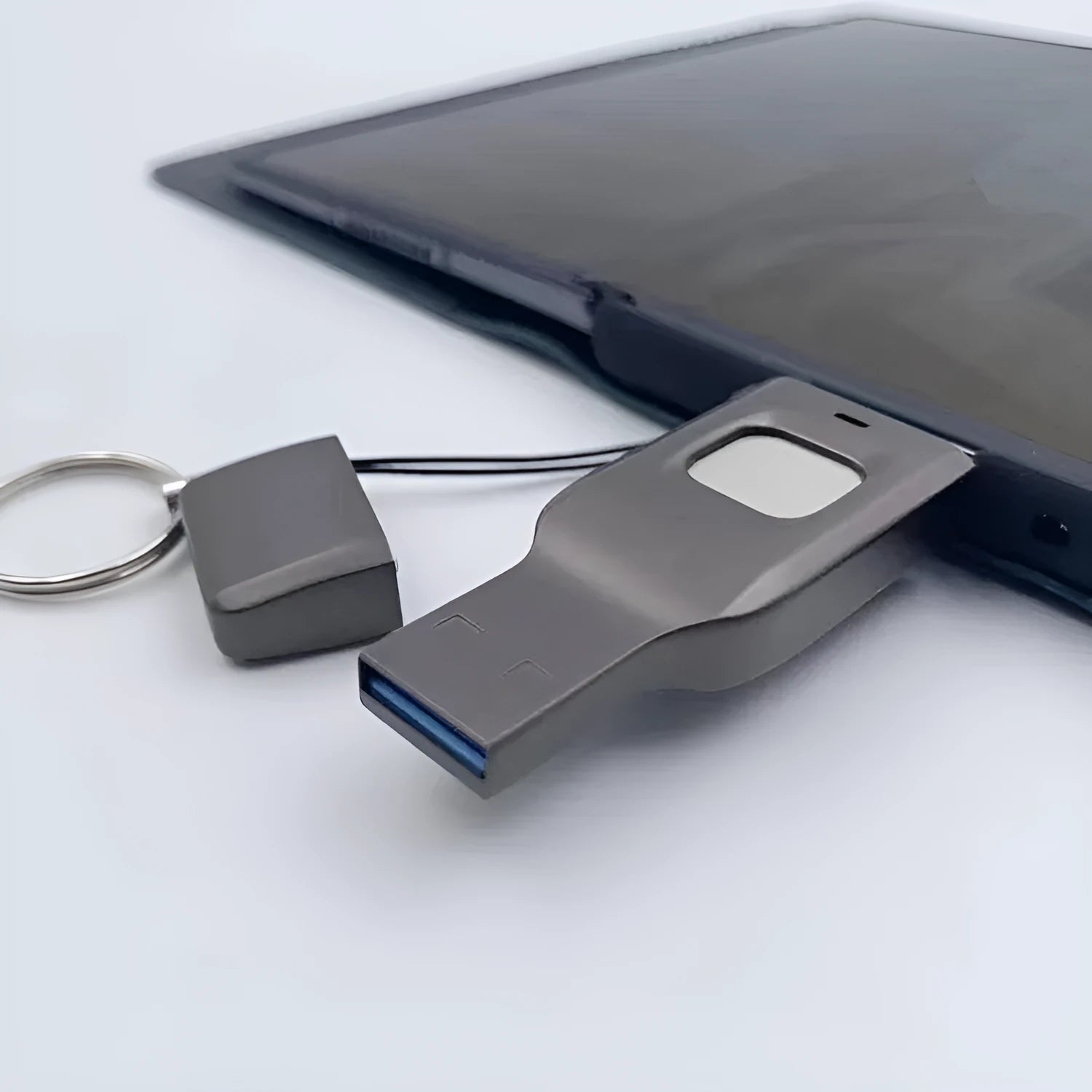 Fingerprint encrypted USB flash drive with USB 3.0 and USB-C interfaces in metal casing