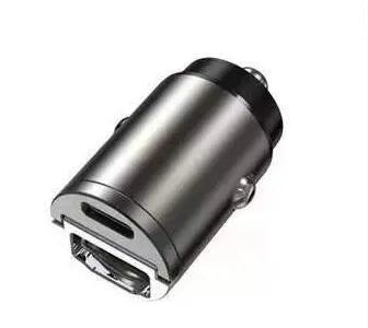 30W car cigarette lighter charger with dual PD and QC ports in zinc alloy housing