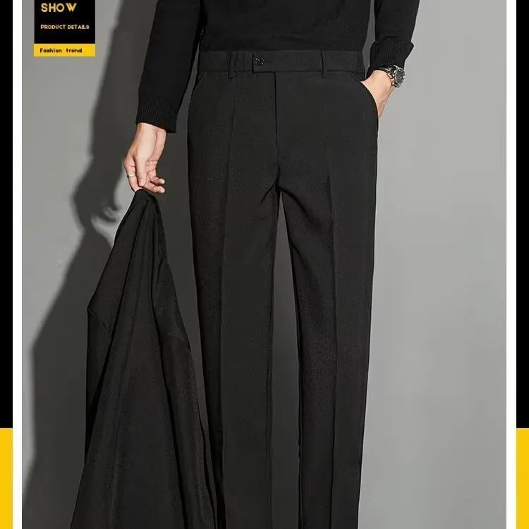 Men's straight-leg suit trousers in chemical fibre blend fabric with spring draping effect