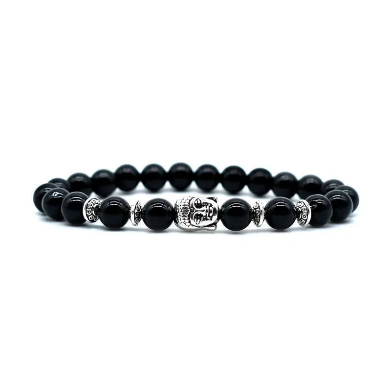 Handmade Tiger Eye bracelet with 19mm Buddha head bead on wrist