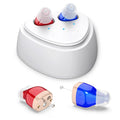 Rechargeable ultra-small in-ear hearing aid sound amplifier with USB power, brown red blue skin colour options