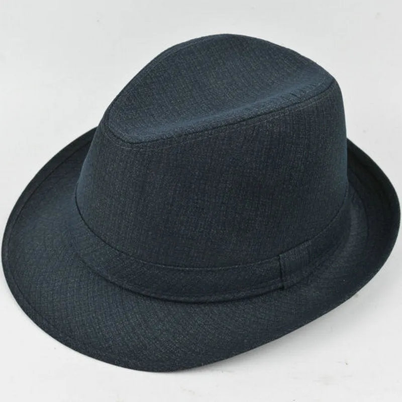 Thickened suit material fedora hat for men shown in available colours and sizes.